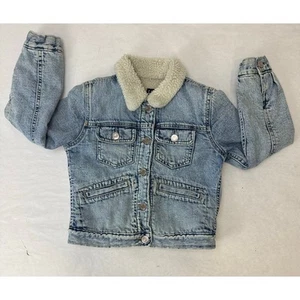 Gap Kids Sherpa Icon Denim Fleece Lined Jean Jacket Acid Wash - Kids Size 8 - Picture 1 of 10