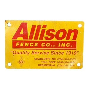 Allison Fence Co. INC. Blechschild "Chalotte, NC Garage Shop Man Cave - Bild 1 von 3
