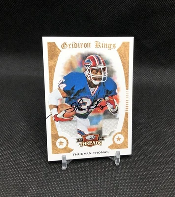 2009 Threads Thurman Thomas GRIDIRON KINGS GAME USED DUAL PATCH AUTO GOLD SSP 49 - Image 1 of 4