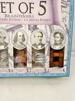Great Minds Game/Toy/Puzzle Set Of 5 Wood & Metal Puzzles New Unused Lovely Gift - Image 1 of 4