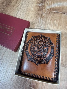 New VINTAGE Buxton US AMERICAN LEGION Handmade Wallet Billfold GENUINE LEATHER - Picture 1 of 5