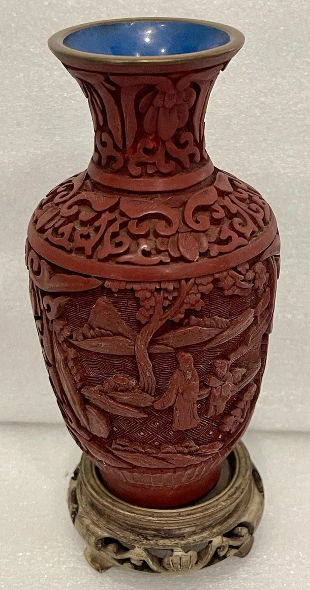 黄铜蓝色中国古董花瓶| eBay