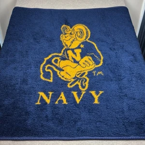 Vintage US Navy Naval Academy Throw Blanket Bill The Goat Biederlack USA 47x54 - Picture 1 of 11