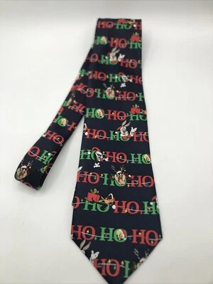 Corbata de Navidad Looney Tunes 57” vintage azul marino poliéster negra 'HO HO HO' 1998 Foto 1 de 4