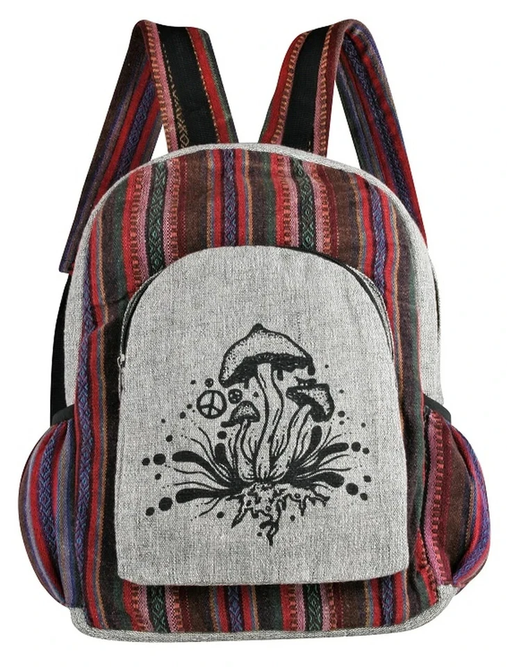Roomy Hemp Mushrooms Toadstool Backpack Boho Hippy - Image 1 of 1