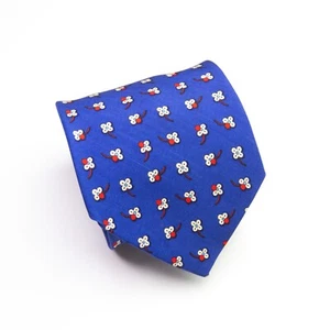 Yves Saint Laurent YSL Designer Krawatte Blau Weiß Rot Blumen Kleeblatt Seide - Bild 1 von 9