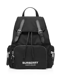 $2190 Authen BNWT BURBERRY Nylon Rucksack/Backpack Logo Print Mens/Womens Black - Picture 1 of 24