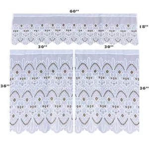 "Cortinas de cortina para ventana bordadas paneles transparentes con lentejuelas de cocina 3 piezas 30x36 60x18" - Imagen 1 de 5