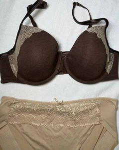 Neu ohne Etikett Cacique BH gefüttert UW geformt Cup Mokka braun beige Spitze 38D + Bonus L 8 - Bild 1 von 12