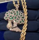 Mens 2Ct Simulated Diamond Custom Money Tree Pendant With Rope Chain 925 Silver
