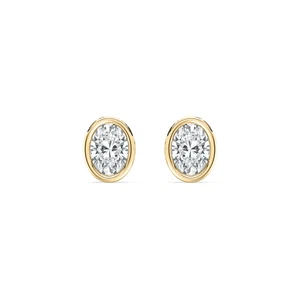 1 ct Oval Cut Lab Grown Diamond Stud Earrings 14K Yellow Gold - Picture 1 of 10