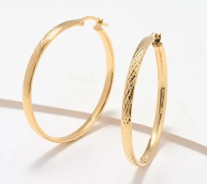 1.5" Full Diamond Cut Round Hoop Earrings REAL 14K Yellow Gold QVC - Picture 1 of 2