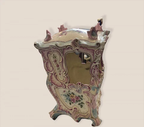 Antique Sedan Chair Earthenware Large Decorated Flowers Rare Old Paint 24cm 20th Cover