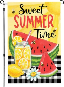Hello Summer Watermelon Fruit Garden Flag 12×18 Inch Double Sided Summer Fruit F - Picture 1 of 12