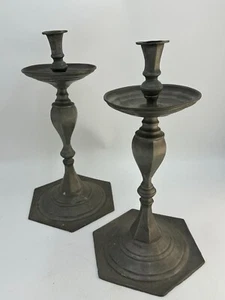 Antique - large pair of pure tin candelabra marked ** 44 cm tall ** - Picture 1 of 4