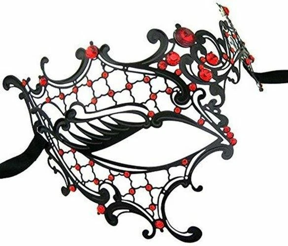 Phantom of the Opera Inspired Lady Half Face Mask Black with Red Crystals - Image 1 of 1