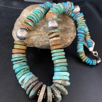 Blue Green Turquoise Navajo Sterling Silver 20" Necklace 11900 - Image 1 of 4