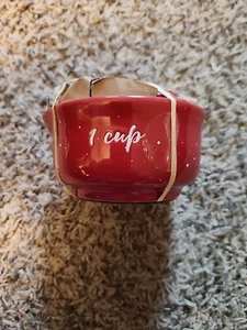 NEW Sleigh Bell Red Ceramic Speckle Measuring Cup Set  1   1/2   1/3   1/4 cups - Picture 1 of 3