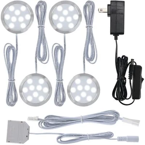 LED Closet Light Kit Kitchen Under Cabinet Round Puck Lights 110 Volt Wall Pl... - Picture 1 of 6