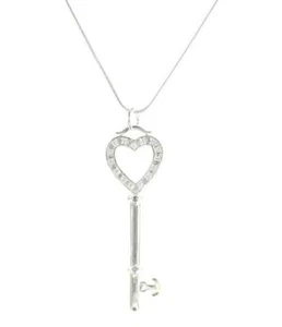 Lau-fashion Lusso Collana Donna Chiave Zirconia Rimorchio Argentato Ø 67mm - Foto 1 di 1