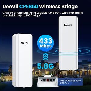 UeeVii Wireless Bridge Gigabit HighSpeed 2LAN Ports Plug and Play 5.8G PoE Power