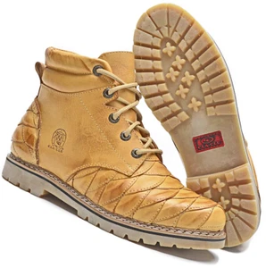 Botas de Trabajo para Hombre Escalas de Cuero Vaquero Occidental Beige Hechas a Mano Botas Confort - Imagen 1 de 7
