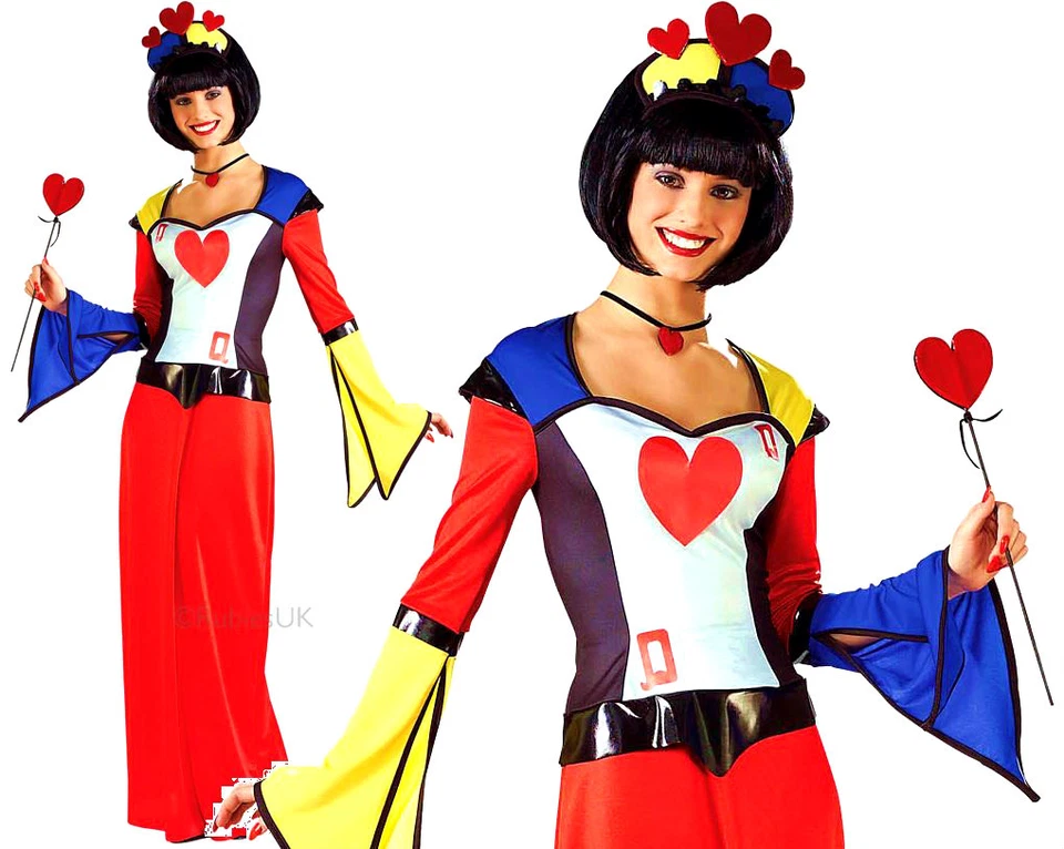Adulto QUEEN OF HEARTS Arlequín Damas Baraja de Cartas Vestido Elegante Reino Unido Tallas 6-8 Foto 1 de 1