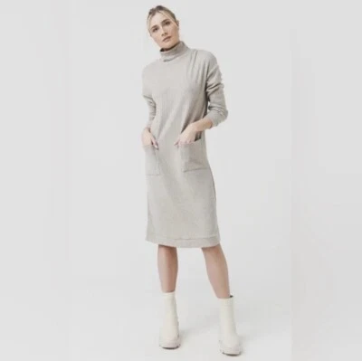 BB Dakota Steve Madden Heather Toffee Ribbed Mock-neck Sweater Dress Pockets - Image 1 of 4