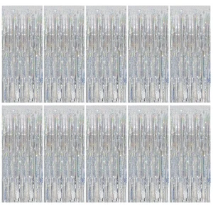 Tinsel Curtain Party Backdrop Silver Birthday Decorations 10 Packs Glitter Fo... - Picture 1 of 7