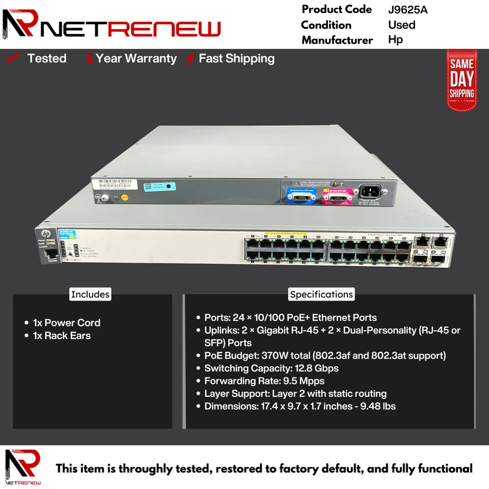 HP J9625A ProCurve  2620-24-PoE+ 24 Port PoE Switch - Image 1 of 1