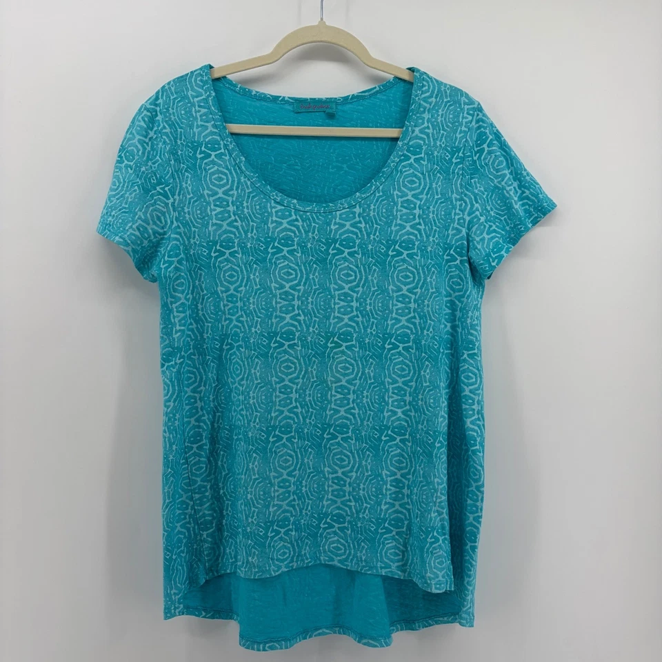 Fresh Produce Turquoise Patterned Scoop Neck T Shirt Top Women's Size Large - Image 1 of 4