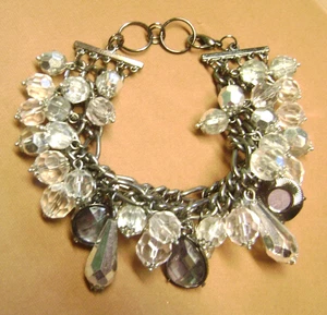 CHUNKY CLEAR CRYSTAL CLUSTER GUN METAL 7"  BRACELET!!! - Picture 1 of 8