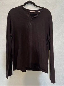 Vince Mens Large Black Henley Pullover Long Sleeve Shirt L Cotton - Picture 1 of 5