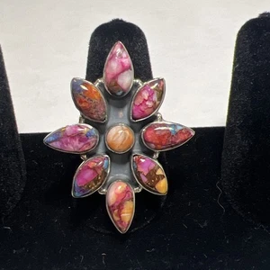 Sterling Silber Dahlie Türkis Cluster Ring verstellbar Südwesten - Bild 1 von 14