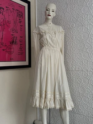vintage 1980s Gunne style dress white pink embroidered floral-Coquette Cottage - Image 1 of 4