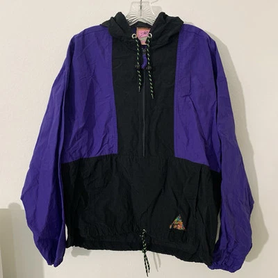 Vtg Ocean Equipment Unisex Windbreaker M Color Block Purple Black 1/2 Zip Hoodie - Image 1 of 3