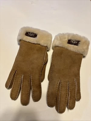 Guantes Ugg para mujer Turn Cuff piel de oveja castaño cuero talla M Foto 1 de 4