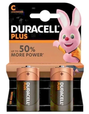 Duracell C Plus 50% Extra Life Batteries - Pack of 2 - Image 1 of 4