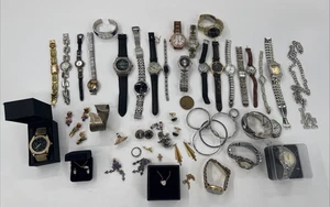 Vintage Estate Jewelry Watches Lot Earrings Bracelets Necklaces UNTESTED AS IS - Picture 1 of 16