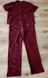 Clean EUC Set Of 2 FIGS Gidya Henley Top + Pant Burgundy Size L - Picture 1 of 11