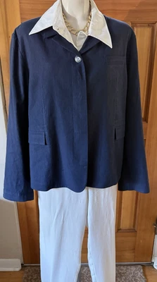 St. John 16 (18) Azul Marino Lino Viscosa Elastizado Chaqueta Camisa Estilo Italia Tela 27" Foto 1 de 4