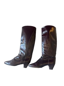 Vintage Charles David Women's 9.5 Heeled Brown Leather Boots Made Italy - Picture 1 of 12