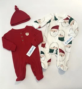 Carters Recién Nacido Bebé Niño Navidad Lote 3 Piezas Conjunto Pijama Papá Noel Nuevo - Imagen 1 de 3