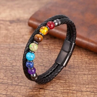 Energy 7 Chakra Stone Beaded Healing Adjustable Bracelet Jewelry  for Men Women - Image 1 of 3