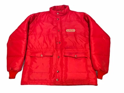 Vintage Conoco Gas Red Puffy Button Up Winter Swingster Large Jacket Coat - Image 1 of 4