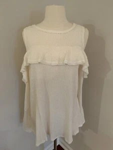 NWOT Cherish Cold Shoulder Blouse Sz M Waffle Knit Cream Winter White Ruffle - Picture 1 of 6