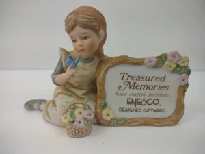 Vintage Enesco Advertising Girl Butterfly Flower Treasured Memories Figurine... - Picture 1 of 8