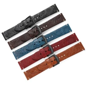 Personalised Carved Genuine Leather Watch Band Strap Cowhide Wristbands 20/22mm - Picture 1 of 19