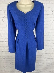 Vintage Maggy London 100% Silk Pleated Midi Dress Blue Floral Fit & Flare Size 8 - Picture 1 of 12