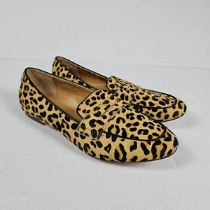 J.CREW Leopard Calf Hair Leather Penny Loafer Womens Size 7 Animal Print Flats - Picture 1 of 13